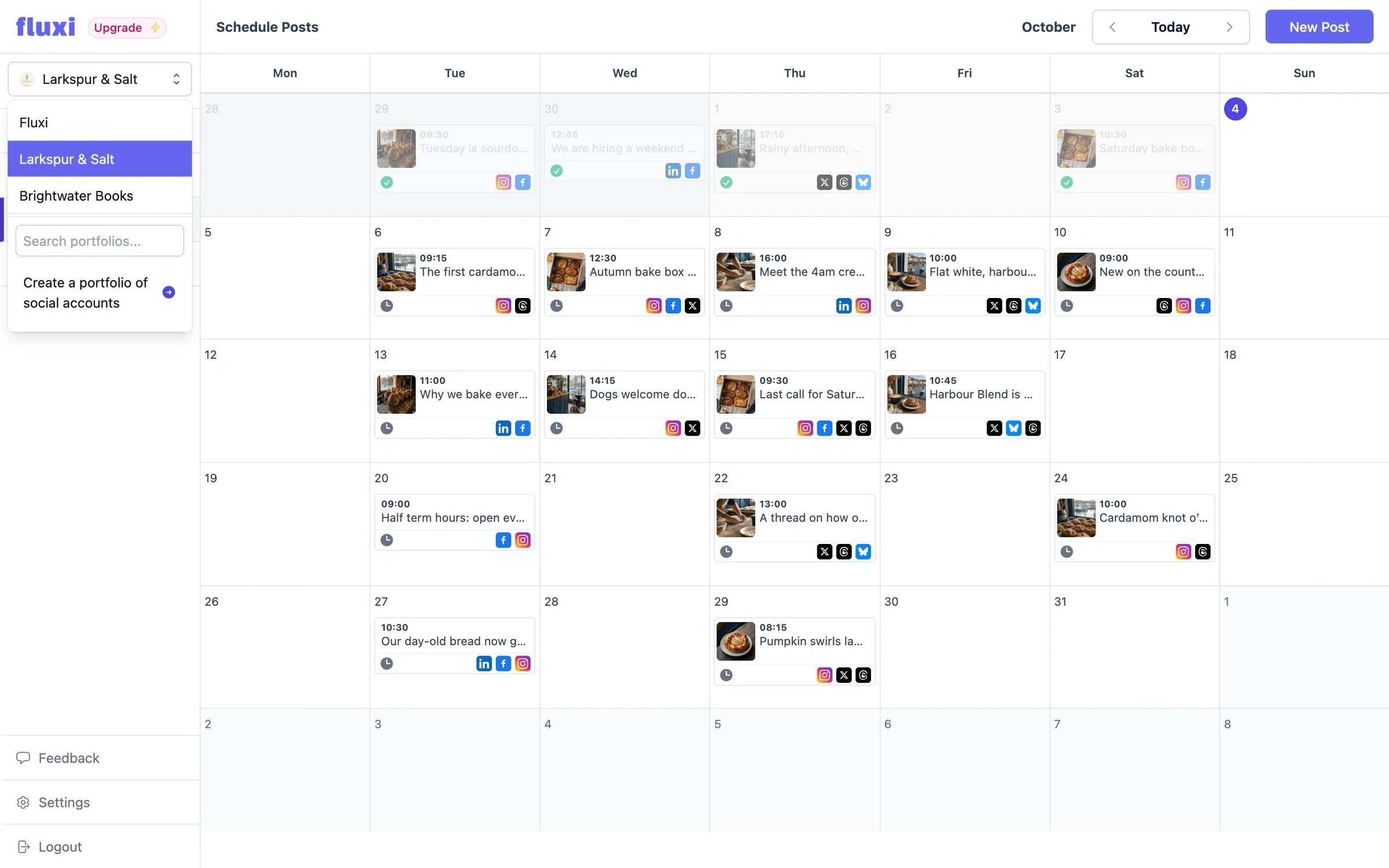 Switching between client social portfolios in Fluxi